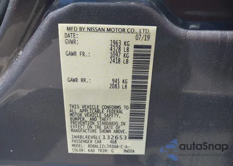 2020 Nissan Altima Sl Fwd from USA, damaged, VIN 1N4BL4EV6LC132653